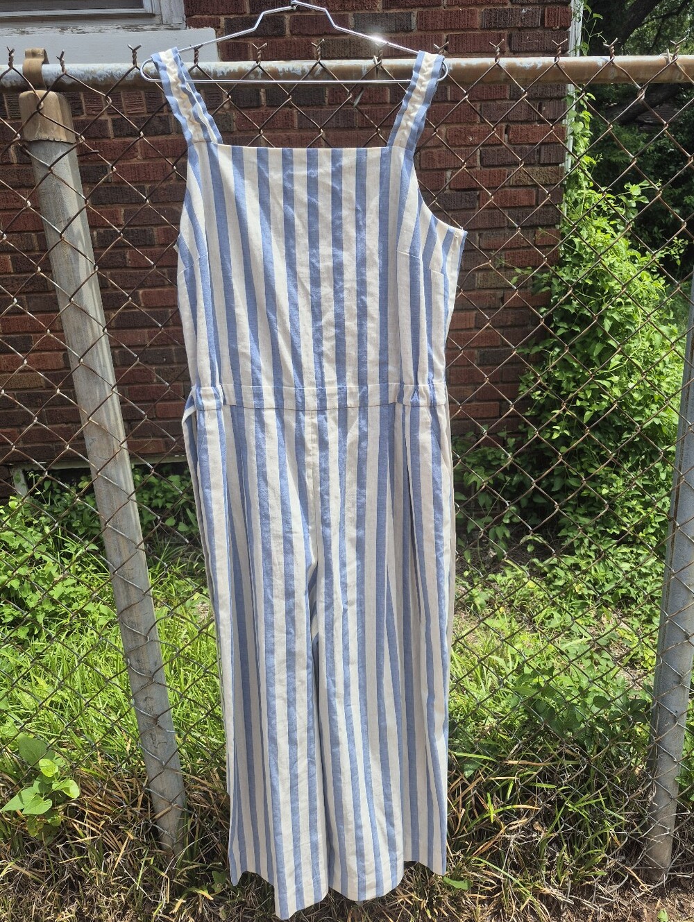 NWT Lafayette 148 Colette Periwinkle Mult Striped Wide-Leg Jumpsuit Size Large
